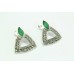 Women's 925 Sterling Silver Studs Earrings marcasite green onyx stone 1.0'